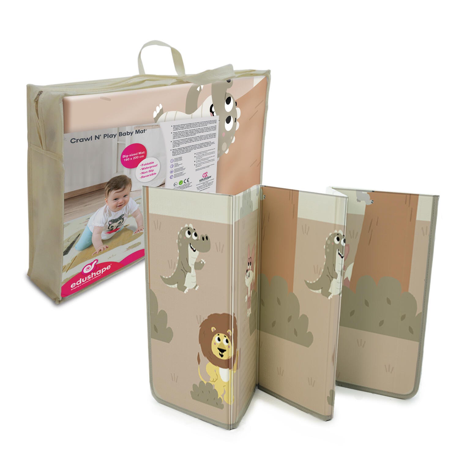 Edushape Baby Crawl & Play Mat, Jungle Fun, 59 x 77 x 1 Inches 2152947